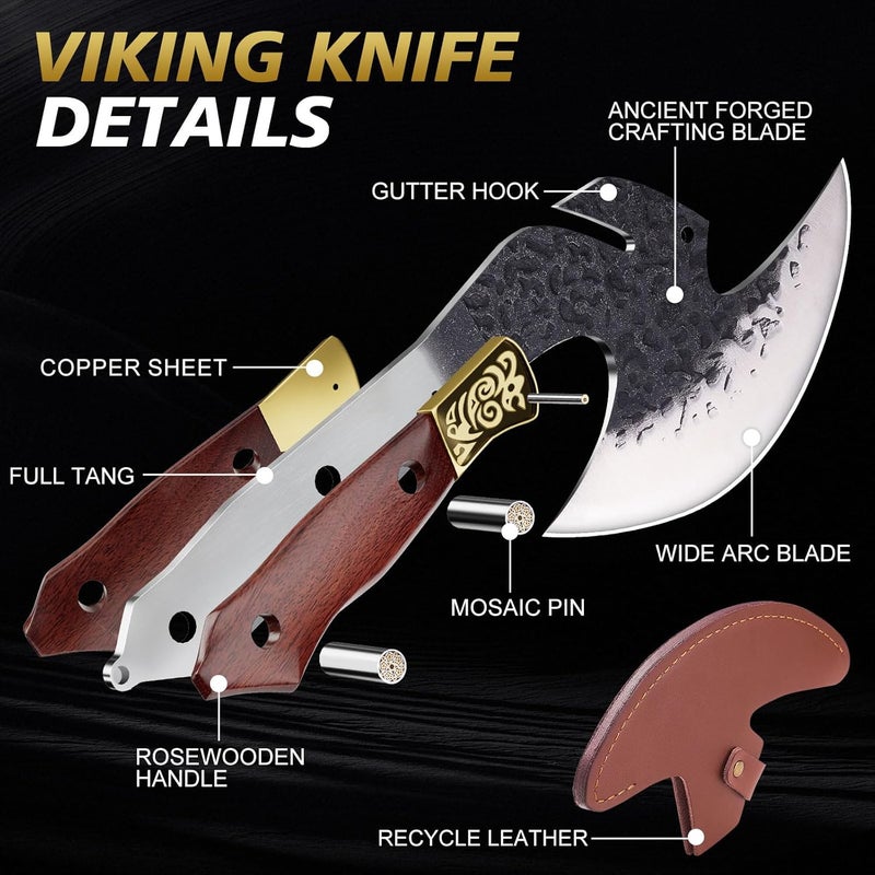 TopFeel Viking Knife Butcher Meat Cleaver Cutting Boning Knife Chinese Kitchen Axe with Sheath for Home & Outdoor BBQ Camping Knives Gift for Men Chirstmas Birthday - Image 3